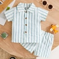 thumbnail image 4 of SGMVNU Baby Boys Summer Shorts Set Striped Short Sleeve Button Down Shirt and Matching Shorts 2 Piece Casual Outfits, Size 9-12 Months, Light Blue, 4 of 9