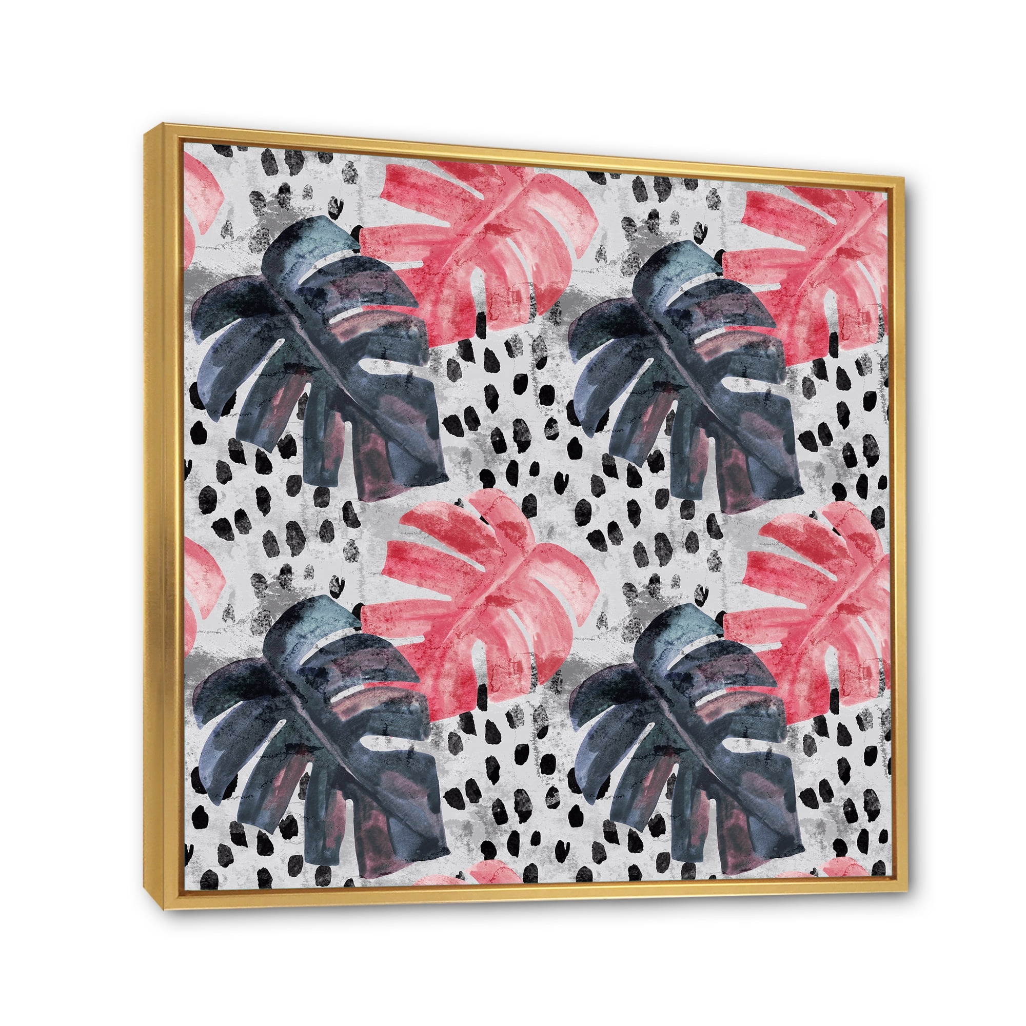 Black and Red Monstera On Rough Brush Strokes I 30 in x 30 in Framed Painting Canvas Art Print, by Designart