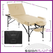 Saloniture Professional Portable Lightweight Tri-Fold Massage Table with Aluminum Legs - Includes Headrest, Face Cradle, Armrests and Carrying Case, Cream