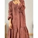 thumbnail image 4 of Vestido largo de verano para mujer, de uso diario, con cuello redondo, manga larga, elegante, con pliegues y retazos, con ribete crudo, suelto, liso, 4 of 5