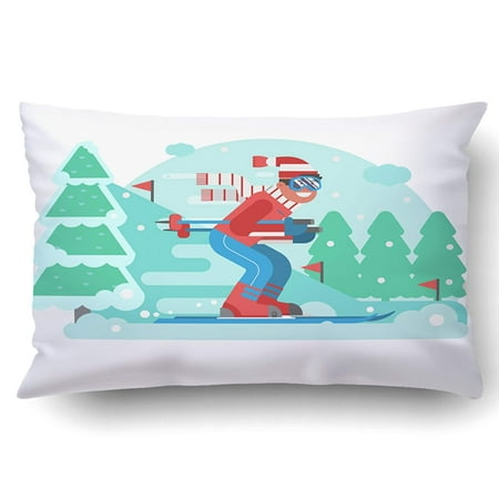 BPBOP Smiling Cross Country Skier Riding On Ski Track Snowy Winter Mountain Skiing Pillowcase Pillow Cushion Cover 20x30