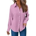 thumbnail image 3 of Womens Long Sleeve Shirts Lapel Collared Solid Color Button Down Work Tops Business Casual Fashion Blouses, 3 of 9
