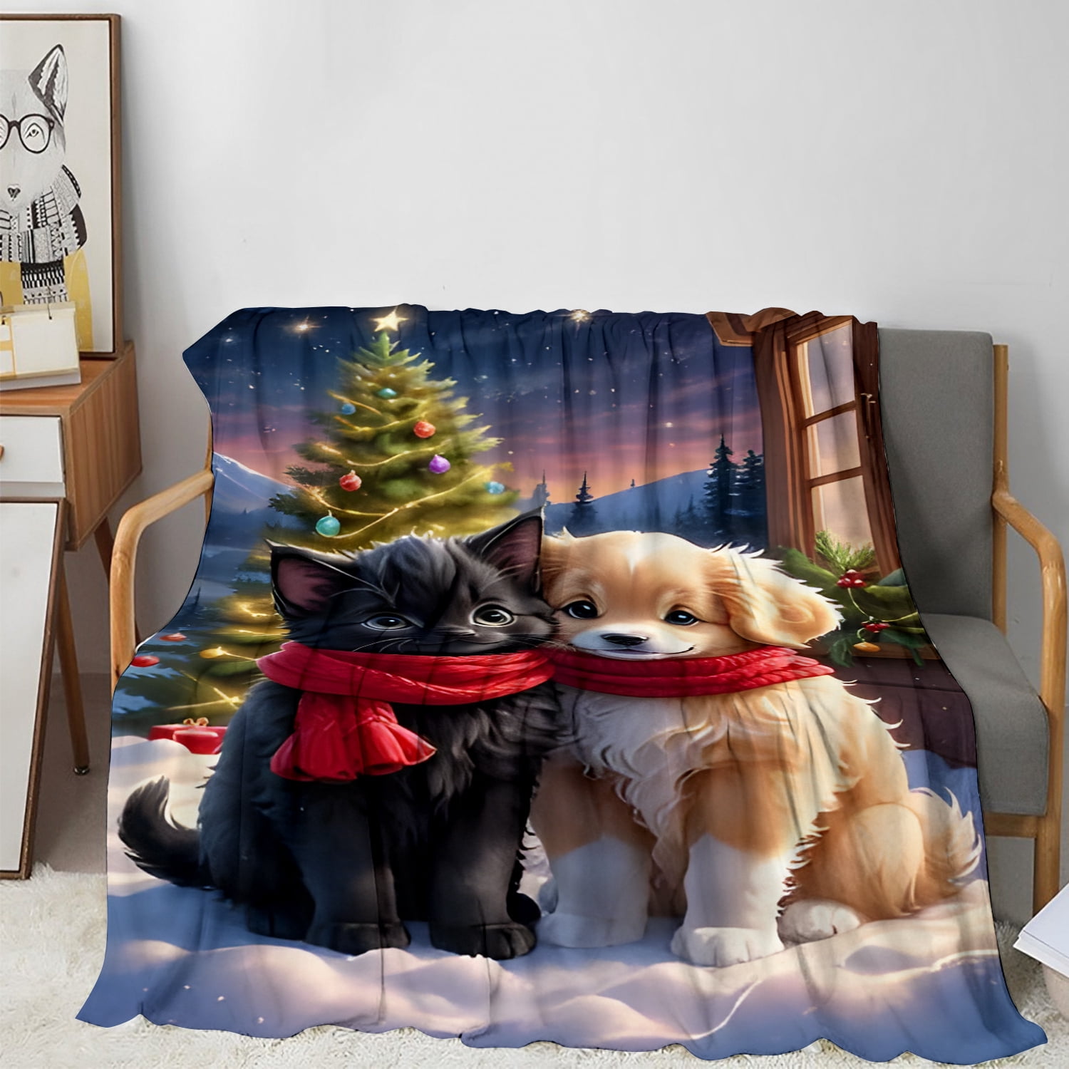 Cozy Cat & Dog Flannel Throw Blanket - Soft, Warm, and Versatile for Couch, Bed, Travel, Camping, Living Room, Office - Digital Print Design