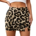 thumbnail image 5 of Skirts for Women Leopard High Waist Side Slit Skirt with Built In Shorts Stretchy Bodycon Casual Party Womens Pencil Skirt Brown L, 5 of 5