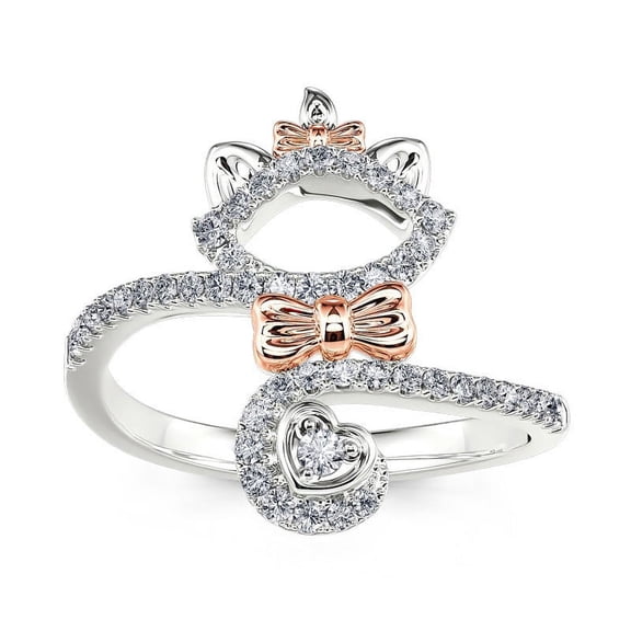 Meryn Jewel 0.9 Ct Round Cut Diamond Cat Design Ring - 14K White Gold Plated Animal Inspired Rings - Gift for Her Birthday - Kitty Bypass Ring for Women's - Cute Jewelry Design
