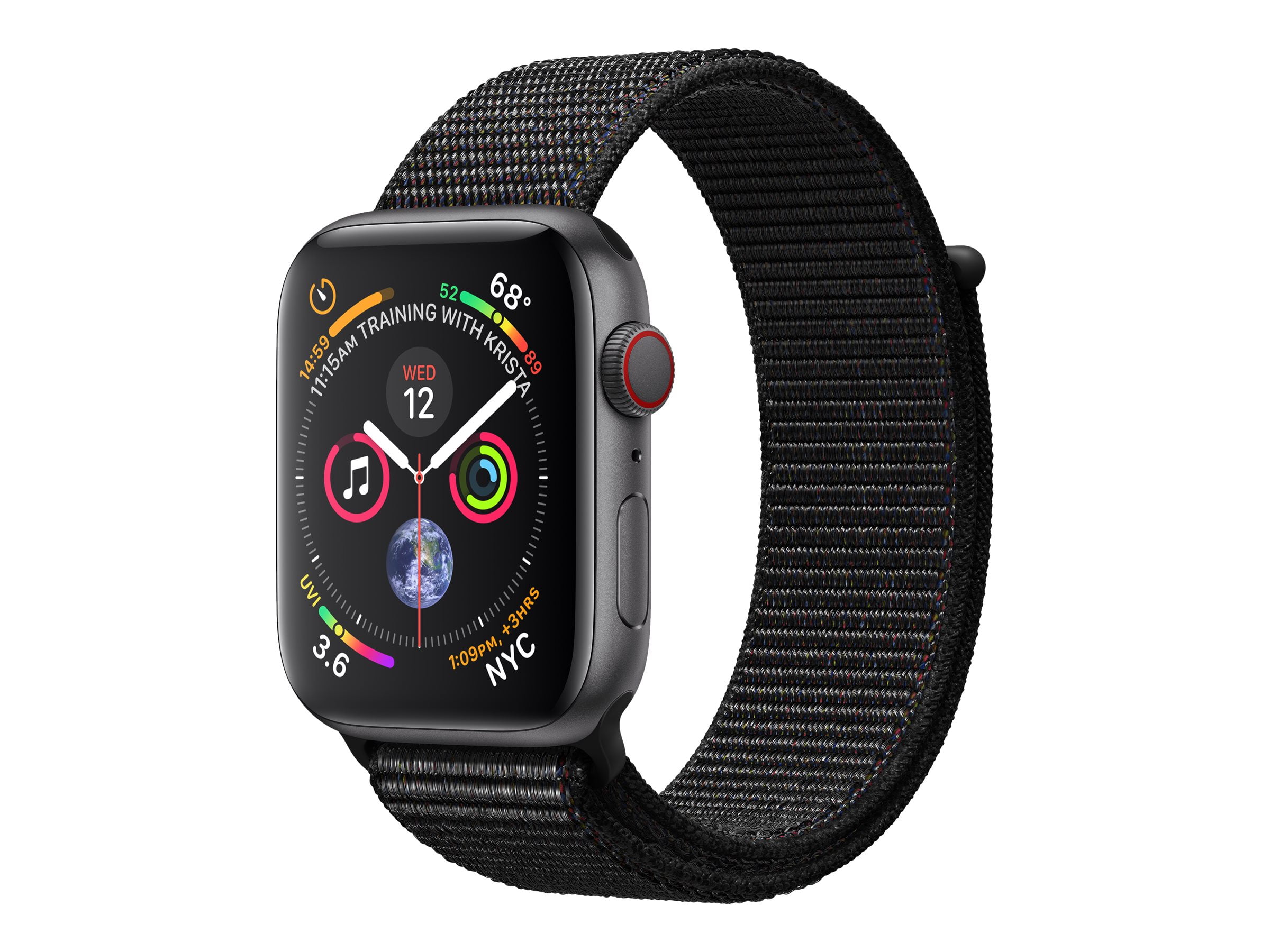 Apple Watch Series 4 (GPS + Cellular) - 44 mm - space gray aluminum - smart  watch with sport loop - woven nylon - black - wrist size: 5.71 in - 8.66 