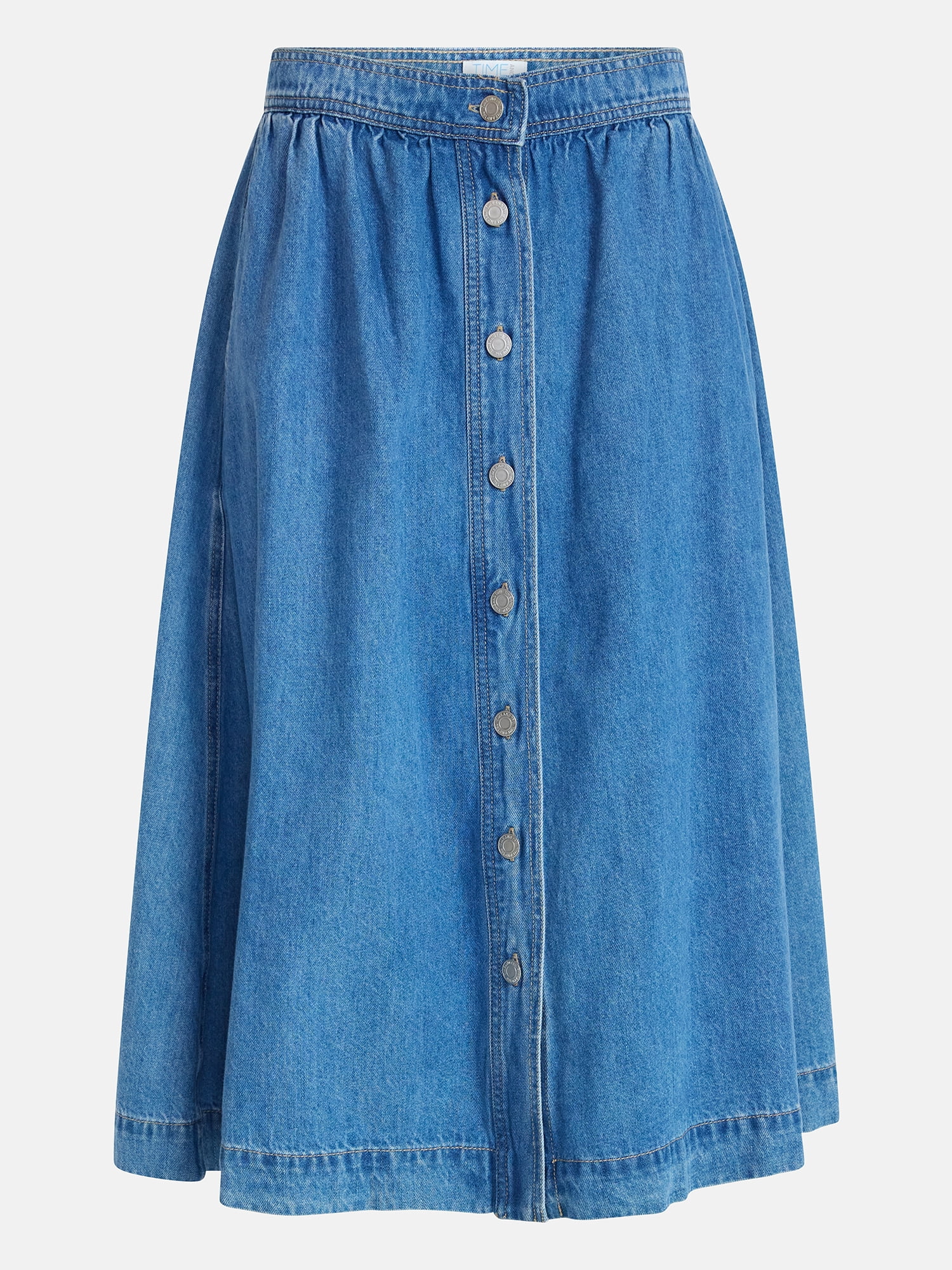 Time and Tru Women's Button Front Denim Midi Skirt, Sizes XS-XXXL