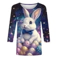 thumbnail image 5 of Easter Graphic Top for Women Vibrant Rabbit and Spring Floral Meadow Pattern Crewneck Half Sleeve Loose Fit Festive Celebration Shirt, 5 of 5