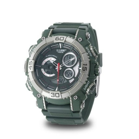 Wrist Armor Men's U.S. Army C40 Multifunction Watch, Green and Red Dial, Green Rubber Strap