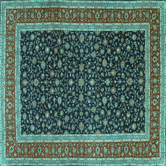 Ahgly Company Machine Washable Indoor Square Persian Turquoise Blue Traditional Area Rugs, 4' Square