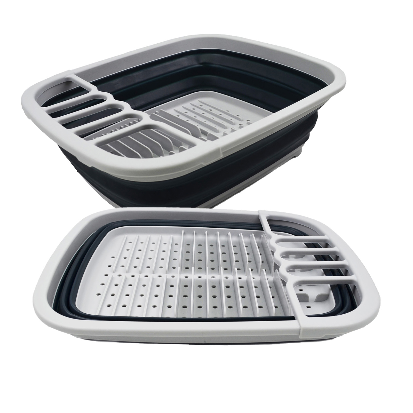 SAMMART 8L (2.11Gallons) Collapsible Dish Drainer - Foldable Drying Rack - Portable Dinnerware Organizer - Space Saving (Grey/Slate Grey