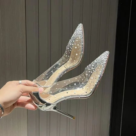 

Women‘s Transparent Faux Rhinestone High Heels Stiletto Heeled Pointed Toe Shoes Women‘s Pumps