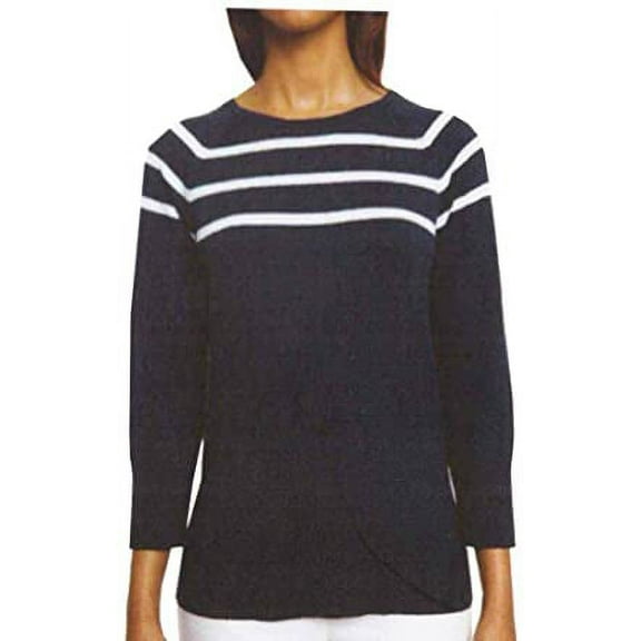 Nautica Women's Striped Cotton Sweater (Navy, L)