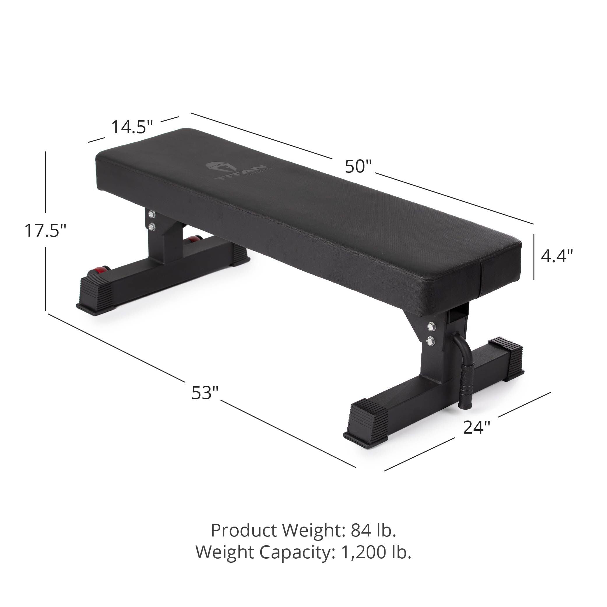 Titan Fitness Hefty Bench, Competition Flat Workout Bench, Rated 1,200 LB, Weight Training Utility Bench