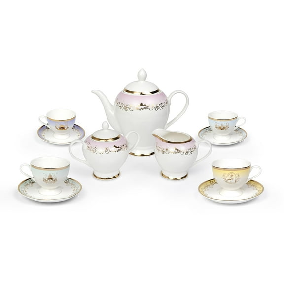 Disney Princess 13-Piece Ceramic Tea Set | Ariel, Cinderella, Jasmine, Belle