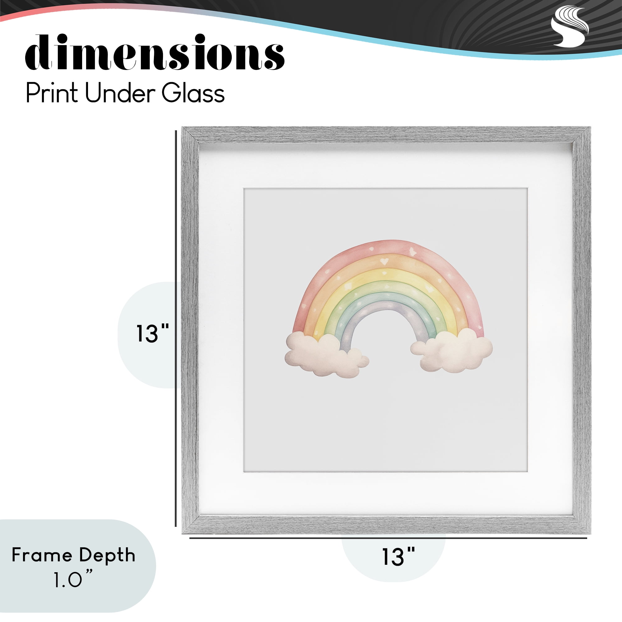 Stupell Industries Dreamy Pastel Rainbow with Clouds Gray Framed Print Under Glass, design by Karen Smith