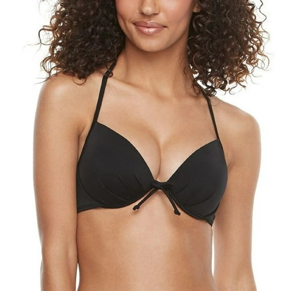 S.O.S. Sun Ocean Sand Black Underwire Halter Bikini Top Swimwear 32/34C