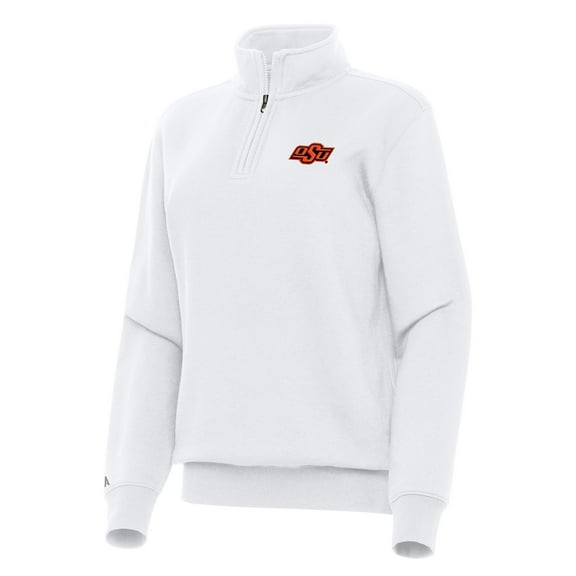 Women's Antigua White Oklahoma State Cowboys Victory Quarter-Zip Sweatshirt