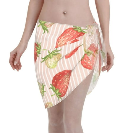 Disketp Strawberries Women Swimsuit Cover Up Short Chiffon Summer Beach Sarong Bikini Wrap Skirt Bathing Suit