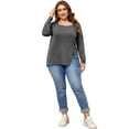thumbnail image 3 of DARING DIVA Women's Plus Size Side Button Square Neck Long Sleeve Blouse 4X Grey, 3 of 6