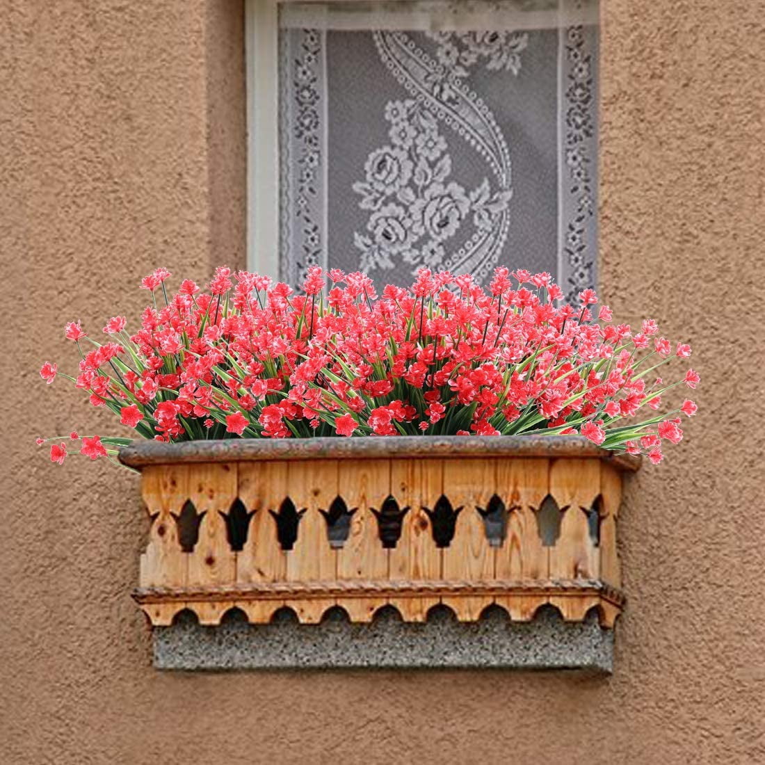 Zukuco 12PCS Artificial Flowers,Fake Greenery Faux Plastic Bushes Fake Shrubs UV Resistant Faux Plastic Plants for Wedding Hanging Bouquet Indoor Outdoor Home Garden Office Vase(Red)
