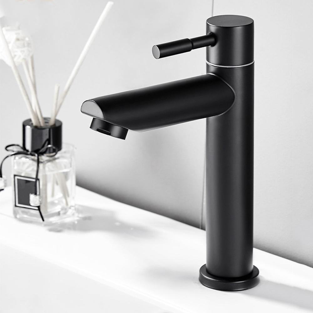 Qiilu Bathroom Faucet,Basin Faucet,Black Stainless Steel Single Cold