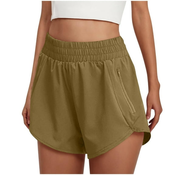 REALiKUN Women's Athletic Shorts High Waisted Running Shorts with Zip Pocket Side Split Short Gym Workout Pants