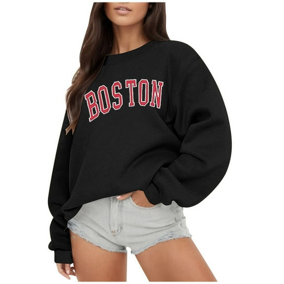 FINALGANG Women Elegant Sweatshirts Letter Print Long Sleeve O-Neck Oversized Outdoor Top Casual Pullover Leisure Breathable Daily Wear