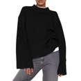 thumbnail image 2 of Women'S Long Sleeve Ribbed Knit Loose Pullover Sweater Tops Fuzzy Knit Casual Chunky Fall Outfits Clothes Black XL, 2 of 9
