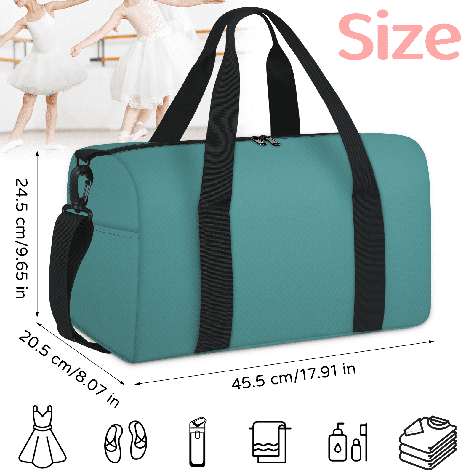 Herdesigns Darkcyan Travel Duffle Bag Sports Yoga Weekender Overnight Carry on Workout Bags Lightweight Waterproof Gym Tote Bag for Women