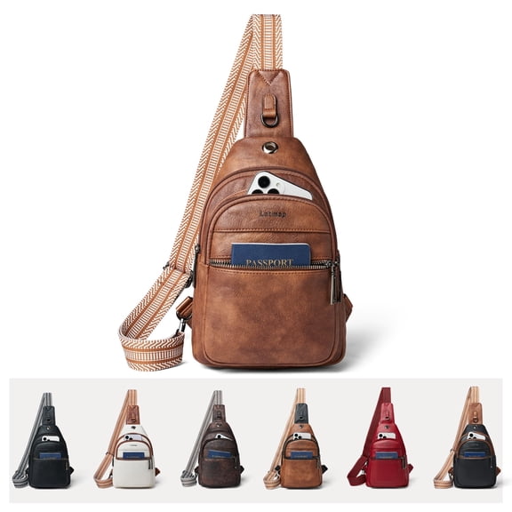 LATMAP 7L Sling Bag for Women, Faux Leather Crossbody Fanny Pack - Lightweight Chest Bag for Travel, Hiking & Shopping