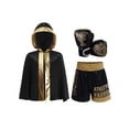 thumbnail image 1 of Moggemol Kids Boys Metallic Trim Boxer Robe with Gloves Set for Carnival Theme Party Boxing Practice Black Gold 6, 1 of 6