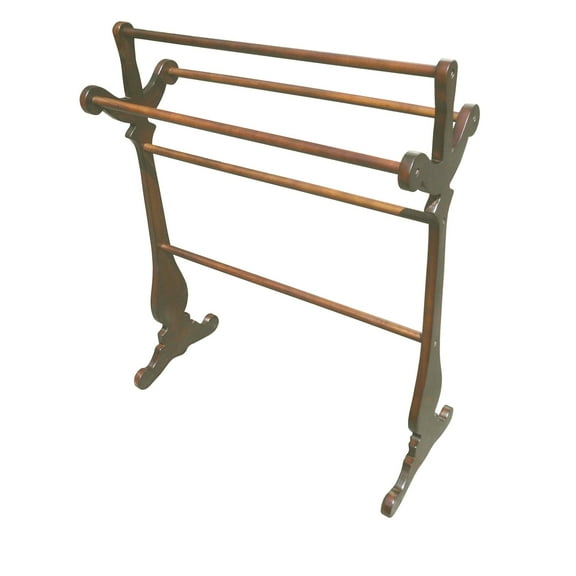D-Art Collection Traditional Solid Mahogany Wood Carved Towel Rack in Dark Brown