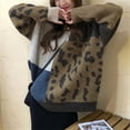 thumbnail image 4 of Women'S Fall Winter Long Sleeve Round Neck Pullover Sweater Leopard Print Colorblock Knitted Top White One size, 4 of 10