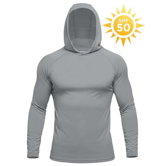 YUCOLEN Men's UPF 50 Long Sleeve Active Hoodie Shirts Sun Protection Lightweight Quick Dry Sport Tops Light Gray M