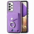 thumbnail image 2 of Compatible with Samsung Galaxy A32 5G Card Slot Back Case, 360 Degree Rotatable Ring Stand Plating Button PU Leather Support Magnetic Car Mount Phone Case Cover for Samsung Galaxy A32 5G, Purple, 2 of 14