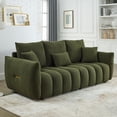 thumbnail image 2 of 79.5" Premium Teddy Fabric Sofa Couch with 3 Back Pillows and 3 Back Cushions, Solid Wood Frame Upholstered 3-Seater Sofa Couches for Living Room, Apartment, Green, 2 of 9