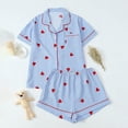thumbnail image 2 of Pajamas Women's Pinstripes Herat Print Notch Collar Button Up Top and Short 2 Piece Loungewear, 2 of 9
