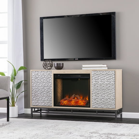 SEI Hollesborne Criss Cross Fireplace with Media Storage, Natural