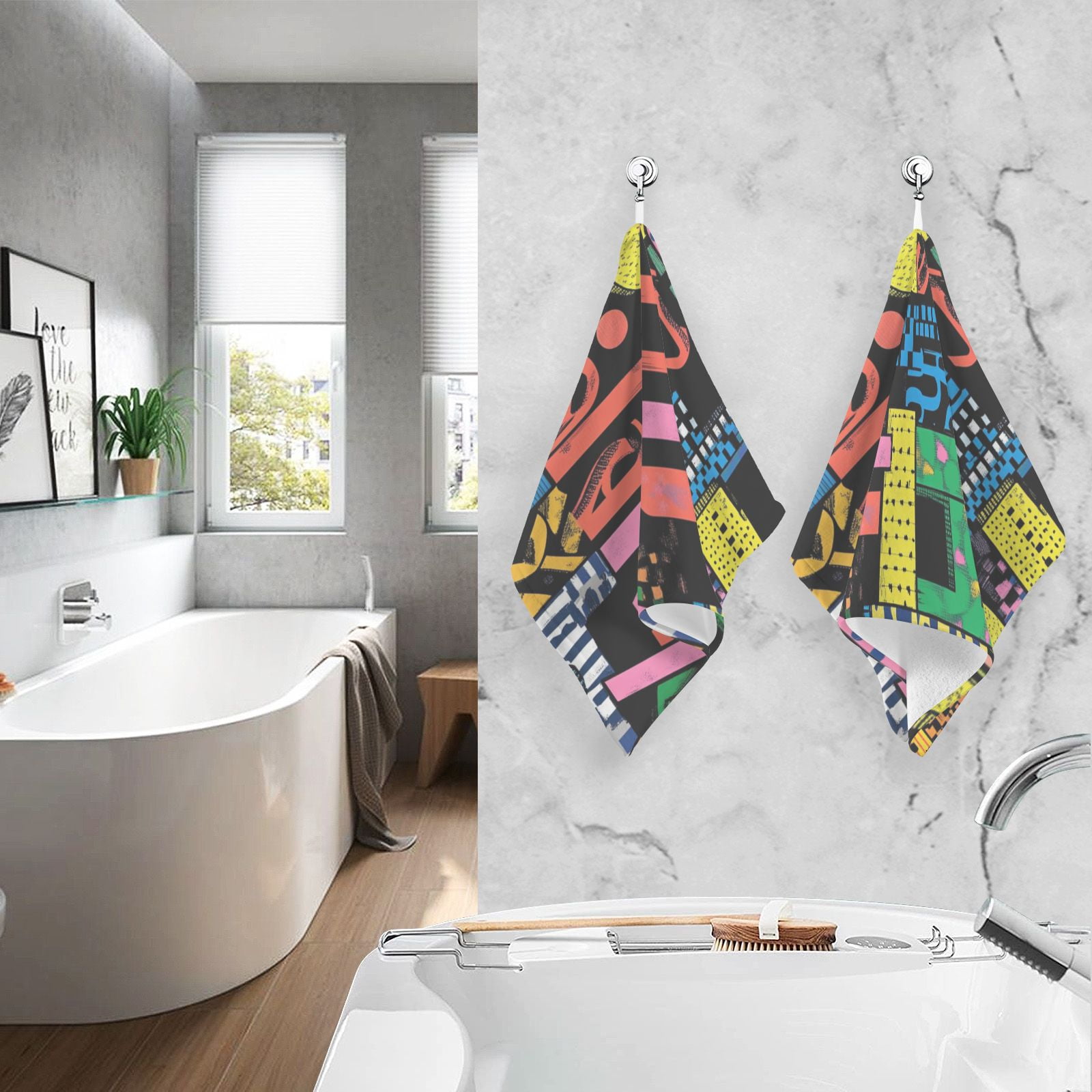 Letters Colorful Hand Towels Cotton Bath Towels Large Face Towels Absorbent for Bathroom 2 Packs