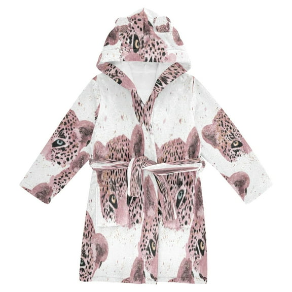 DIXRUYEE Bathrobes Belt Hooded Pink Leopard Creative Pattern