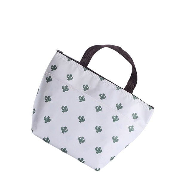 Sonducket Fiambrera térmica, fiambrera, estuche de Picnic, estampado de flores con cremallera, plegable, lavable, bolso de mano para niños, para viajar, Bolsas de mensajero y de hombro cactus blanco Sonducket AP012877-04