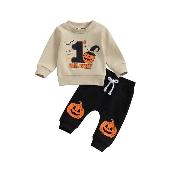 Jxzom My First Halloween Baby Boy Outfit 3 6 12 18 Months Pumpkin Letter Sweatshirt Long Sleeve T-Shirt Pants Set Sweatsuit Fall Clothes