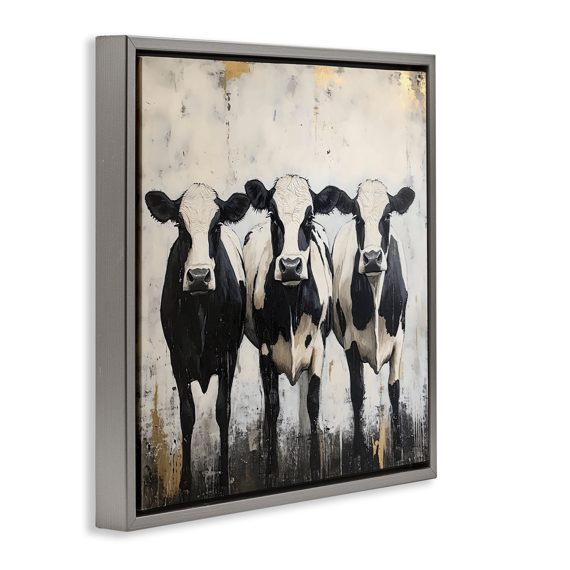 Stupell Industries Three Spotted Cows Gray Framed Floater Canvas Wall Art, design by Creative Studio