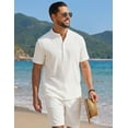 thumbnail image 3 of COOFANDY Men' 2 Pieces Short Set Casual Henley Shirt and Shorts Textured Summer Beach Vacation Outfits, 3 of 6