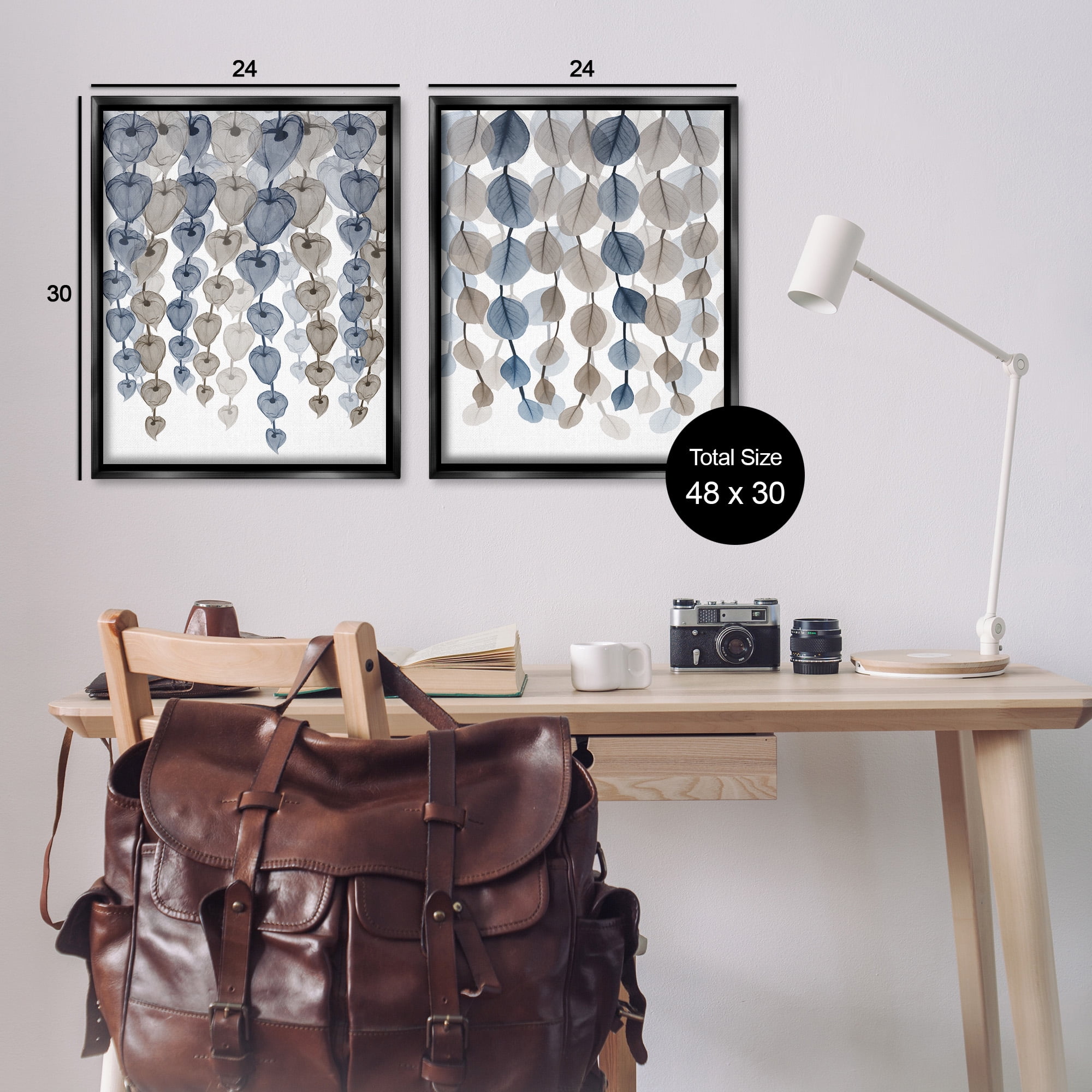 Stupell Industries Falling Vines Neutral Leaves Abstract Painting Black Floater Framed Canvas Art Print Wall Art, 25 x 31, Set of 2