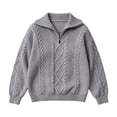thumbnail image 7 of BXJX Girls Cable Knit Sweaters, Half Zip School Lapel Collar Long Sleeve Fall Pullover Tops Gray Size 14-15 T, 7 of 7