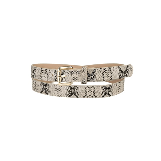 Cinturón de cintura de cuero sintético con hebilla de pin delgada INSPIRE CHIC para mujer Beige