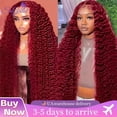 thumbnail image 2 of SoGreat Burgundy Curly Wigs Deep Wave Lace Front Wig 13x6 13x4 Lace Frontal Water Wave Human Hair Wig 99j Human Hair Brazilian, 2 of 7