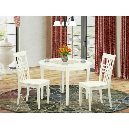 East West Furniture Boston 3-piece Wood Dining Table and Chairs in Linen White